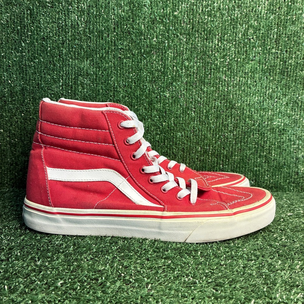 Vans Sk8-Hi Canvas High Top Skateboarding Sneaker Racing Red Mens 10.5 Womens 12